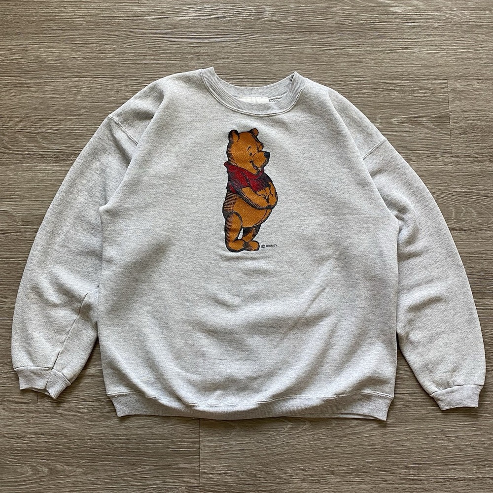 Vintage 90s Disney Store Pooh Bear Crewneck Sweatshirt Men's M Gray Distressed